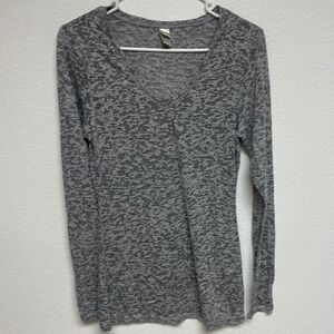 Kavio Womens XL Long Sleeve V Neck Burnout T Shirt Gray Casual Top